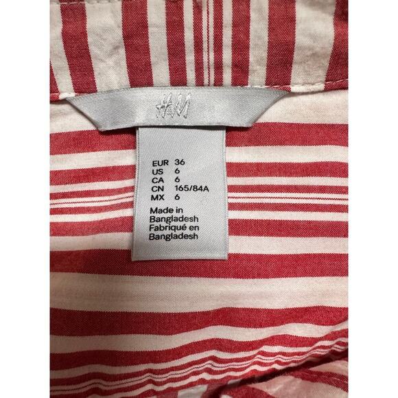H&M Red & White Striped Shirt Long Sleeve Button Up Midi Dress Size 6 - Picture 7 of 8